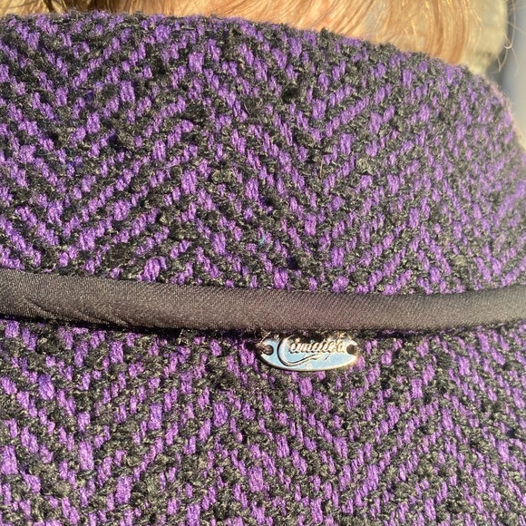 Y2K Candies Classic Textured Purple & Black Belted Pea Coat Size Medium - Picture 8 of 9